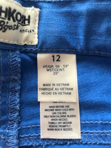 Pantalon Osh Kosh Azul Francia Talle 12 Nena. Nuevo!