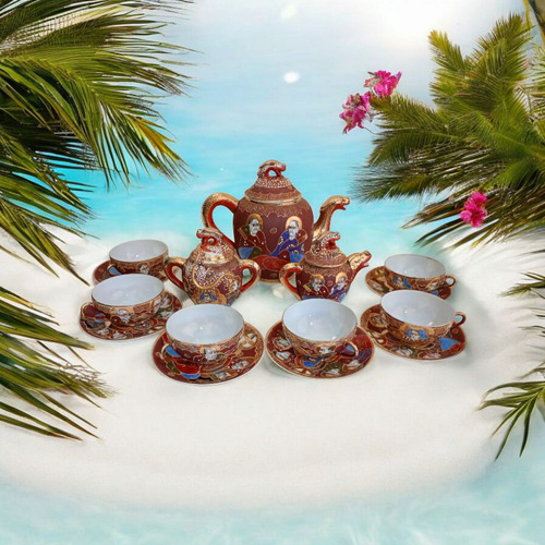 Juego De Té Cáscara De Huevo Porcelana Japonés Para 6 Marrón Floreado (Usado)