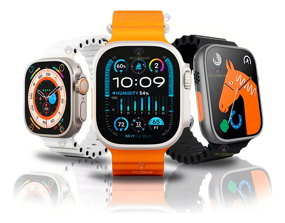 Relógio Inteligente S10 Ultra+ Smartwatch Caixa Branco Pulseira Cinza Bisel Prateado Desenho Da Pulseira Oceano