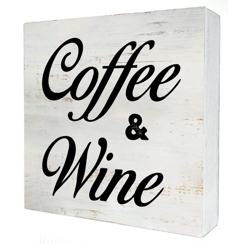 Cartel De Madera De Cafe Y Vino Con Decoracion De Escritorio