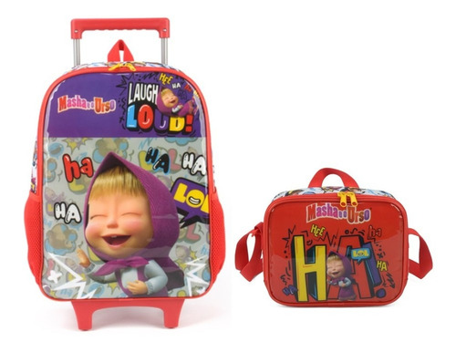 Kit Masha E O Urso Disney Mochila De Rodinha + Lancheira