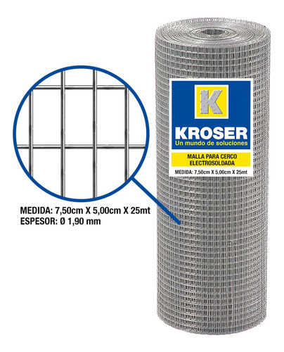 Malla Electrosoldada Galvanizada 75x50mm X1.00m (rx25m) X Ro
