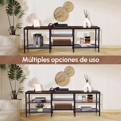 Mueble Tv Moderno Centro Entretenimiento Con Almacenamiento Madera Rústica Con Negro
