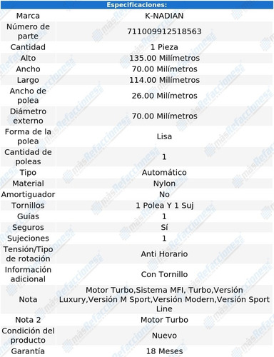 Tensor De Banda Bmw 320i L4 2.0l 12-13 K-nadian