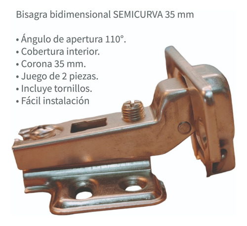 Bisagra Bidimensional Semicurva C/suave 35mm 4pares P/puerta