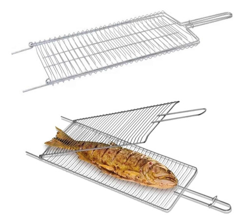 Grelha Inox Dobrável Churrasco Frango Peixe Carne 65cm