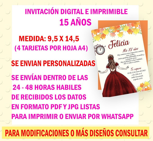 Tarjeta Invitación Cumple 15 Años Whatsapp E Imprimi Foto 6