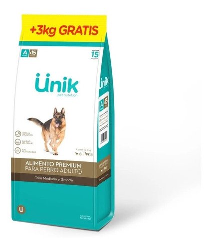 Unik Perro Adulto Medianos Grandes Premium 15 + 3kg Gratis