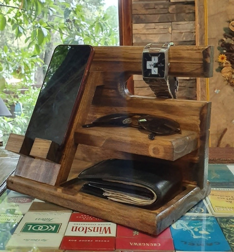 Organizador Celular Billetera Reloj, En Madera