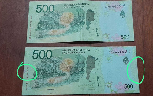 Imagen 1 de 2 de Billete De 500 Pesos Con Error De Manchas De Impresión