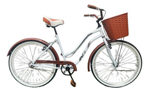 Bicicleta  de passeio Ntz Bikes Vintage Retro aro 26 M 1v freios v-brakes cor branco com descanso lateral