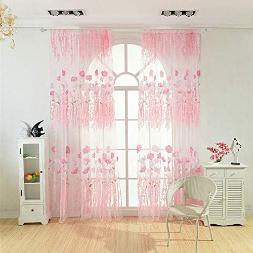 Cikonielf Cortina De Gasa De Tul Con Estampado Floral, Para