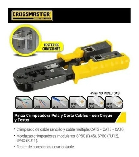 Imagen 6 de 7 de Pinza Crimpeadora Rj45 C Crique Y Tester De Red Crossmaster
