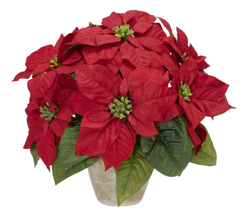 Poinsettia Artificial Con Arreglo De Flores De Seda En Jarró