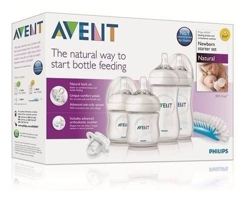 Imagen 2 de 10 de Set Regalo Kit 4 Teteros Avent Natural Chupo Y Cepillo