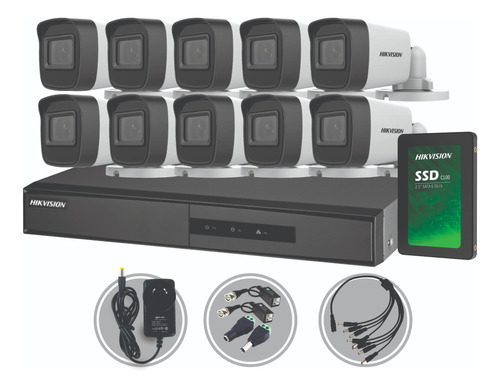 Kit Seguridad Hikvision Dvr 16ch Hd Cctv + 10 Camaras +disco