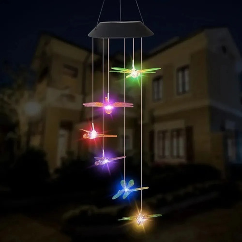 Imagen 2 de 2 de Lampara Colgante Led Solar Libélula Luz De Colores