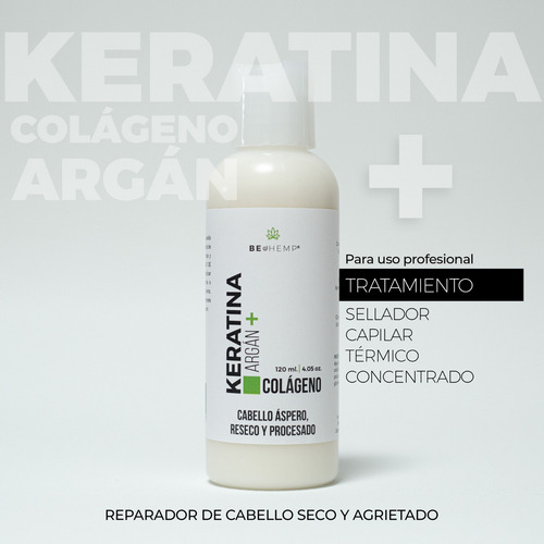 Crema para Peinar Beohemp – Hidratación y Fortalecimiento con Keratina, Argán y Colágeno 120g