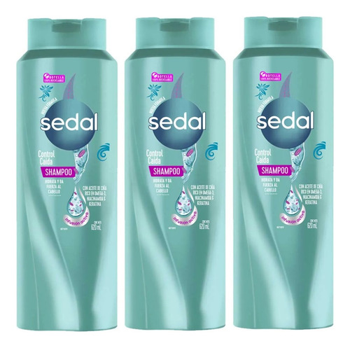 3 Shampoo Sedal Control Caída 620ml