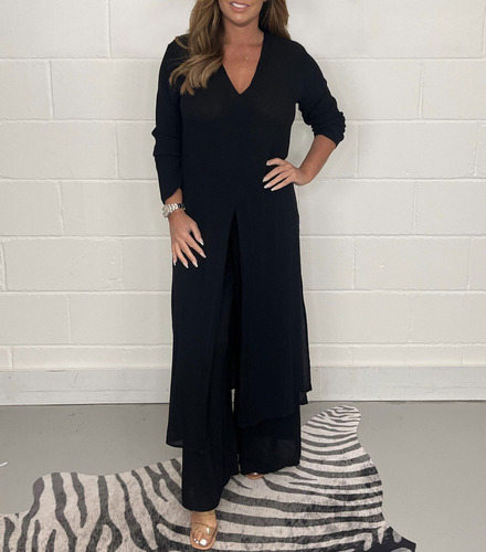 Conjunto De Camisa Con Cuello En V Y Pantalón Para Mujer