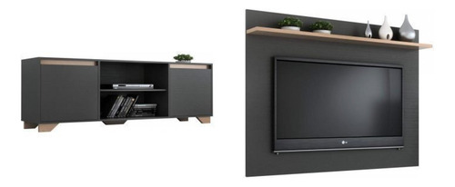 Conjunto Sala De Estar Rack 2 Portas Com Painel Para Tv Até