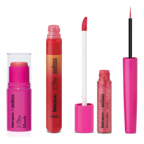 Kit Melissa: Gloss Labial Pink + Blush Stick + Delineador
