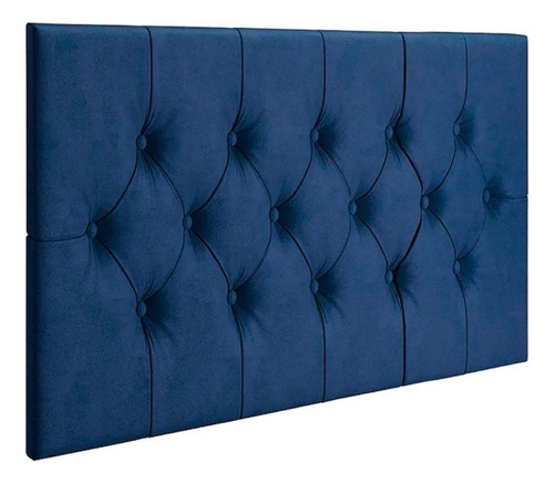 Cabeceira Painel Cama Box Solteiro 90 Cm Capitonê Azul Suede