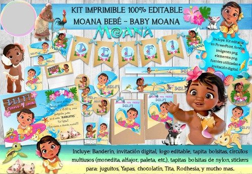 Kit Imprimible Moana Bebe Playa Vaiana Hawai N42