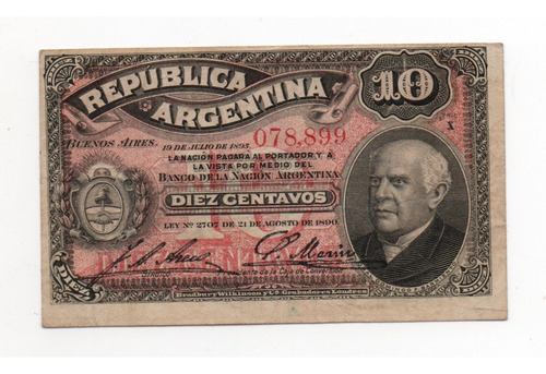 Argentina Billete 10 Centavos 1895 Fraccionario Bottero 1046