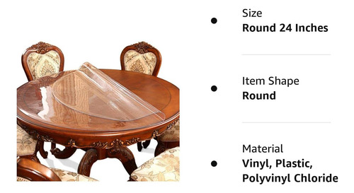 24 Inch 2ft Round Clear Table Protector Mantel Cubierta D...