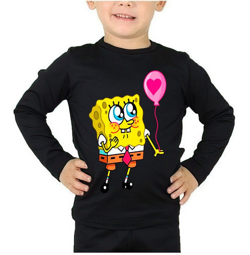 Polera Manga Larga Niña Bob Esponja Con Globo 100% Algodón