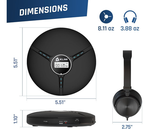 Klim Discman Con Auriculares - Reproductor De Cd Portátil...