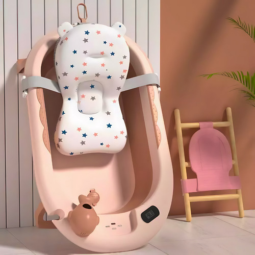 Kit Banheira De Bebê Infantil Dobrável Com Caminha De Banho Cor Rosa Cama Rosa