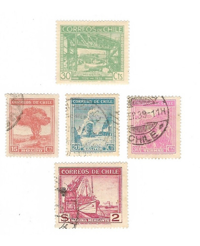 Lt1370. Lote De 5 Sellos De Chile, Serie Riquezas 1936-1938
