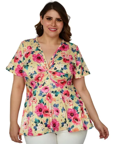 Blusa Corte A Talla Extra Modelo 1710 amarillo Flor Meses sin