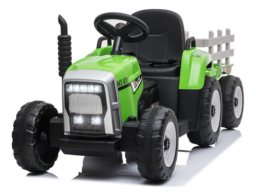 Tractor Para Niños Motor Dual 25w Luz Led Usb Verde Sehomy