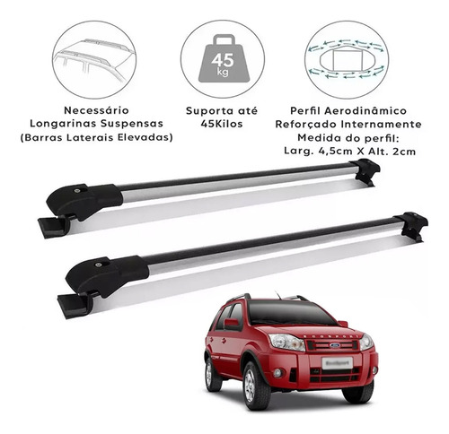 Travessa Rack Bagageiro Ecosport 2010 2011 2012 Slim Prata