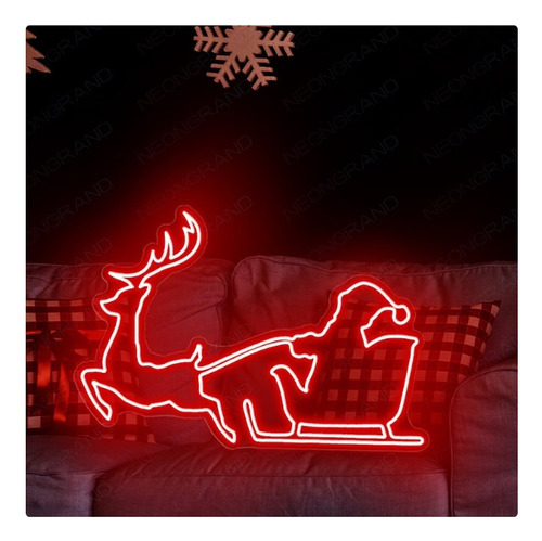 Letrero Led Neon Silueta Trineo Santa Navidad Ancho 50cm