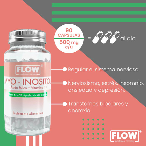 Imagen 4 de 10 de Myo Inositol Vitamina D3 90 Cápsulas 500 Mg Flow