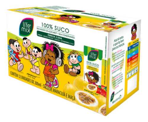 Suco 100% Life Mix Sem Açúcar Maracujá Maça 200ml - Kit C/12