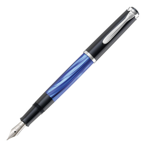 Pluma estilográfica Pelikan M205 azul jaspeado, color M, color exterior, tinta azul, color opcional