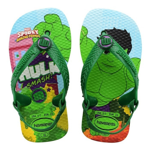 Sandália Havaianas Baby Marvel Hulk Infantil Elástico Menino