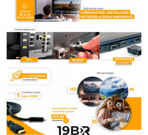 Cabo Hdmi 5m Metros Preto Premium 4k 3d Full Hd Tv Pc Video Game