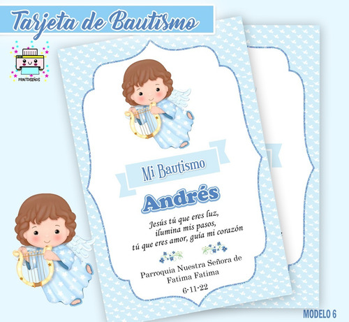 Tarjeta Estampita Bautísmo Imprimir Personalizada Angelito 6