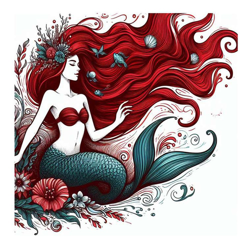 Vinilo 60x60cm Sirena Hermosa Pelo Largo Long Hair