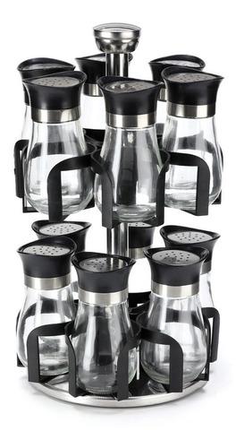 Imagen 4 de 10 de Especiero Porta Condimentos Acero Inox Frasco Vidrio X 12 Un