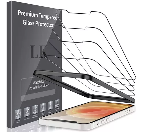 LK Paquete de 4 protectores de pantalla para iPhone 12/iPhone 12 Pro de 6.1  pulgadas, vidrio templado, marco de alineación de fácil instalación