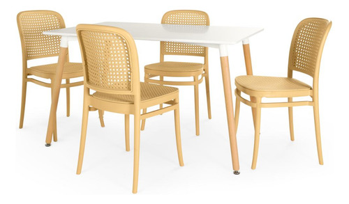 Mesa De Jantar Eiffel Branca 120x80cm Com 4 Cadeiras Roma Cor Nude