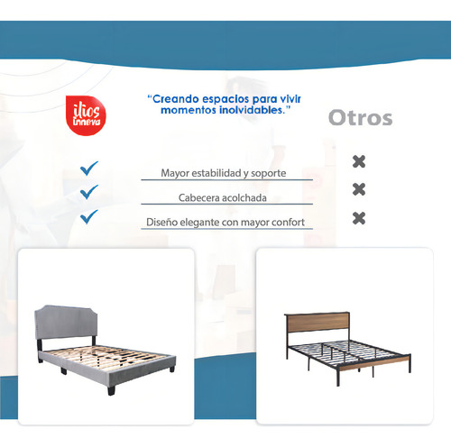 Base De Cama King Size Con Cabecera Forrada Y Acolchada