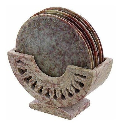 Ajuny Set Of 6 Crafted Natural Stone Coaster And Holder Grea